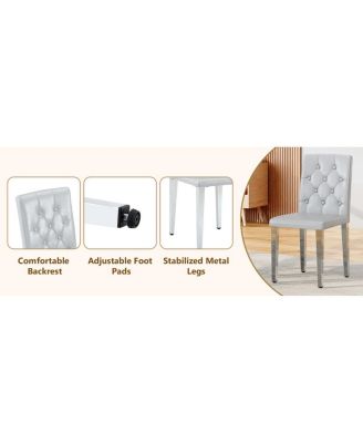 PU Dining Chair with Ergonomic Buckle Backrest and Adjustable Feet