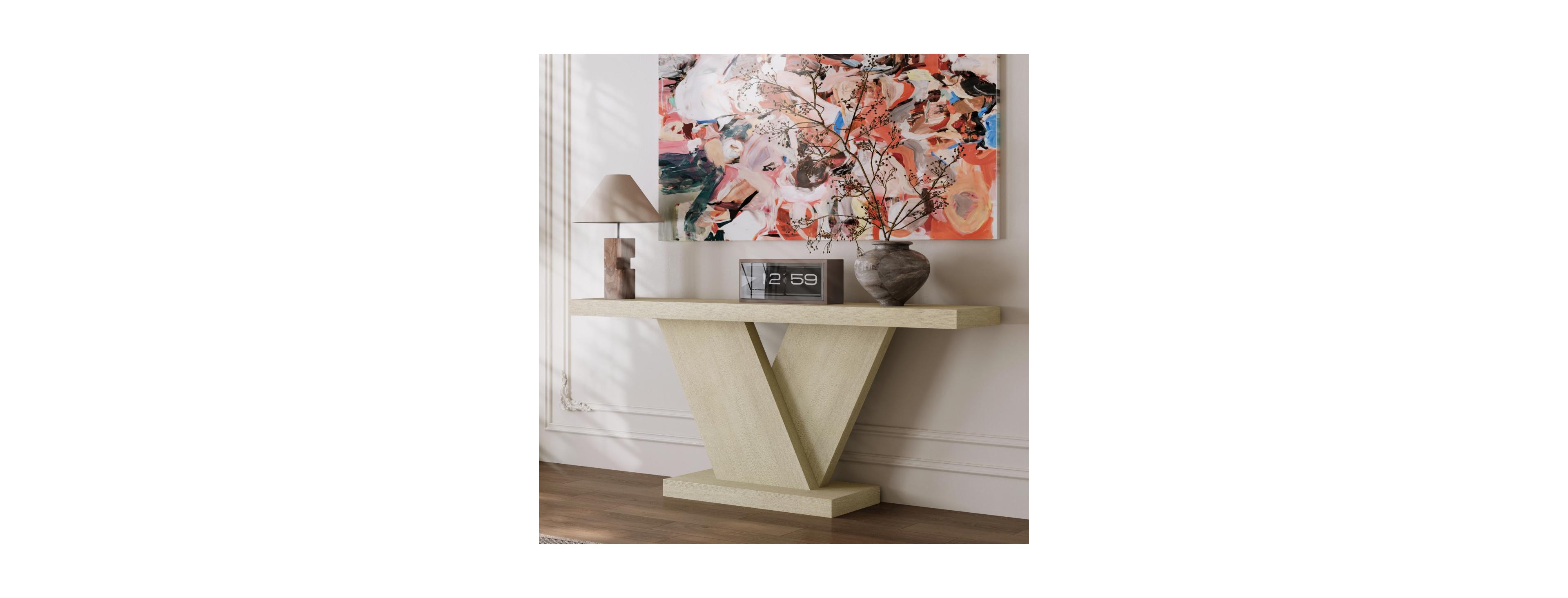 Streamdale Furniture Modern X-Leg Console Table with Solid Wood Veneer, Oak Wash