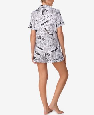 Women's Short-Sleeve Notch Collar Top & Boxers, 2-Piece Set