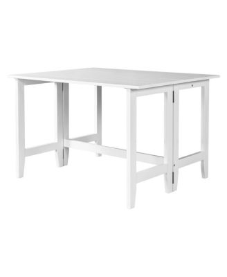 Farmhouse Wood Extendable Dining Table with Drop Leaf for Small Places, White