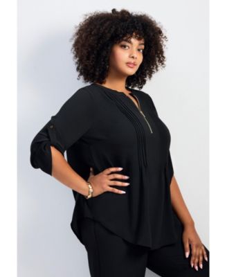 Women's Hailey Zip Front Pintuck Blouse