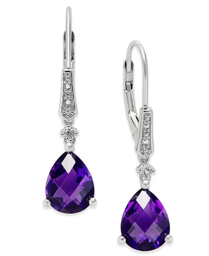 Macy's - Gemstone (3 ct. t.w.) and Diamond Accent Birthstone Drop Earrings in Sterling Silver