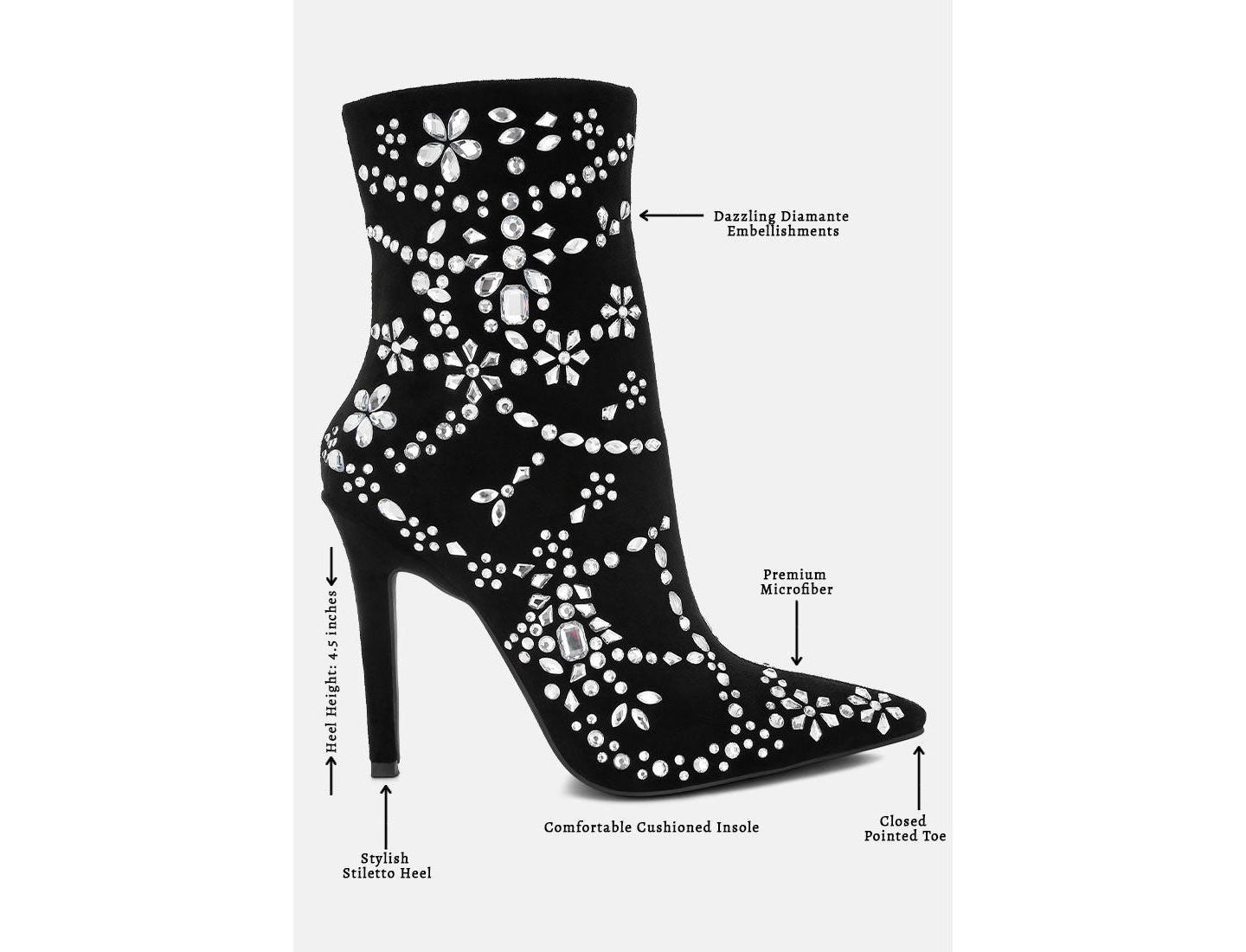 Женские ботинки London Rag Dunari Diamante Embellished Microfiber, цвет: Чёрный — фото 10