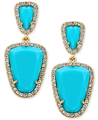 ABS by Allen Schwartz Gold-Tone Blue Stone Double-Drop Earrings