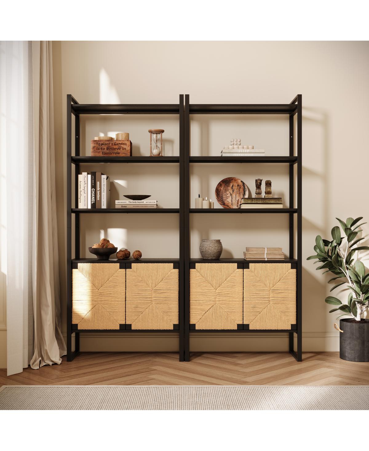 Streamdale Furniture Rattan Cabinet Door Storage Bookshelf with Dual-Function Display/Storage