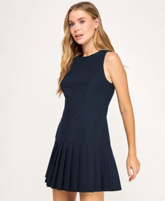 Juniors' Pleated Skirt Drop Waist Sleeveless Dress