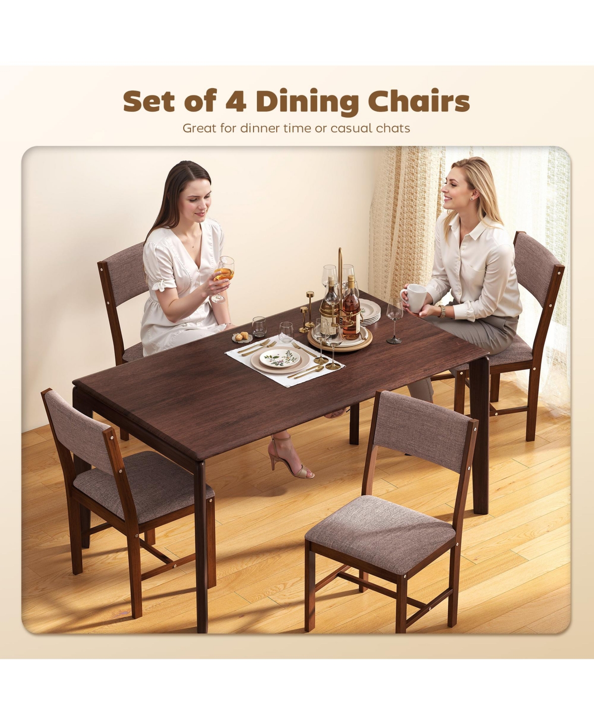 Homcom Dining Chairs Set of 4, Linen Upholste Kitchen Chairs,