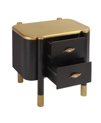 2 Drawers Nightstand with Curved Profile Design, Bedside Table with Metal Feather-Shaped Handles, End Table for Living Room and Bedroom