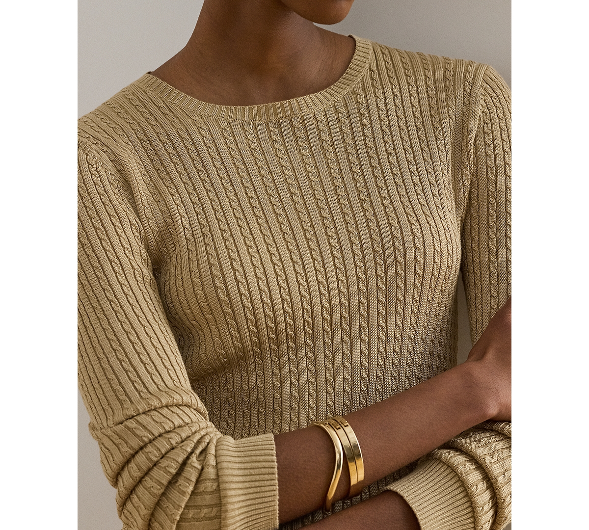 Lauren Ralph Petite Mini-Cable Knit Crewneck Sweater