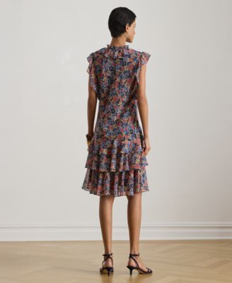 Petite Floral Ruffle-Trim Georgette Short Dress