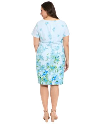 Plus Size Printed Bow Neck Midi Dress