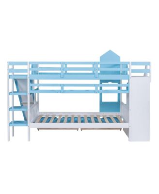 Full-Over-Full Castle Style Bunk Bed with 2 Drawers 3 Shelves and Slide