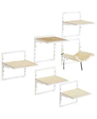 6-Piece Cream Modern Cat Wall Shelves with Hammock