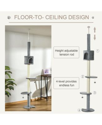 85.5" Gray 4-Tier Floor-to-Ceiling Kitty Activity Center