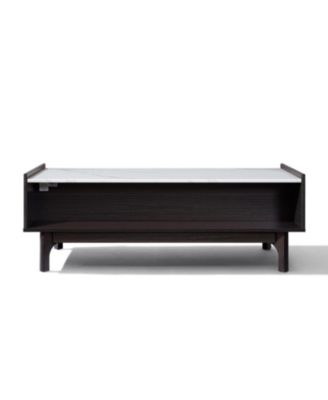 Modi Wenge Coffee Table with 1 Door, Open Storage & Raised Sides, Faux Marble Top, Manufactured Wood
