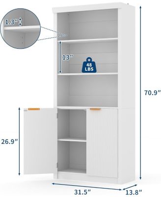  Tall 5-Shelf Wooden Bookcase with Doors, 31.5" Wide Farmhouse Book Shelf, Adjustable Top Shelf