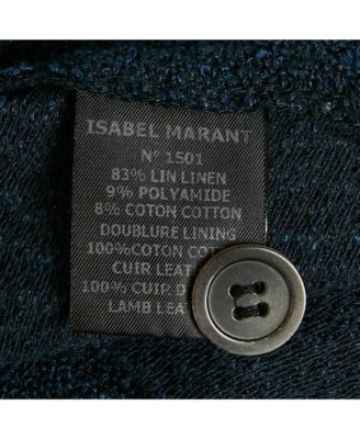 Women's Blue Leather Trim Tweed Jacket