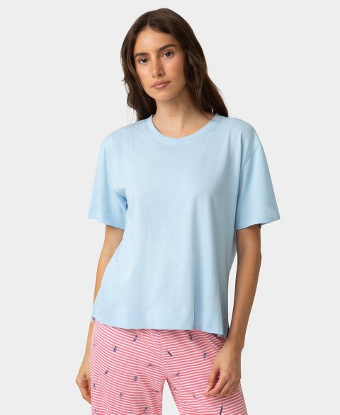 Женская футболка Hue Cotton Short-Sleeve Boxy Sleep T-Shirt, цвет: Синий морозный