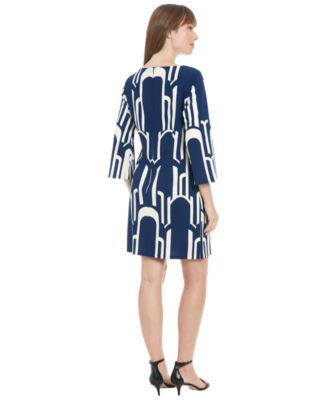 Petite Long-Sleeve Printed Shift Dress