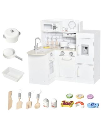 Corner Kids Play Kitchen Set with Detachable Refrigerator Sink and Fourteen Accessories for Ages Three and Up