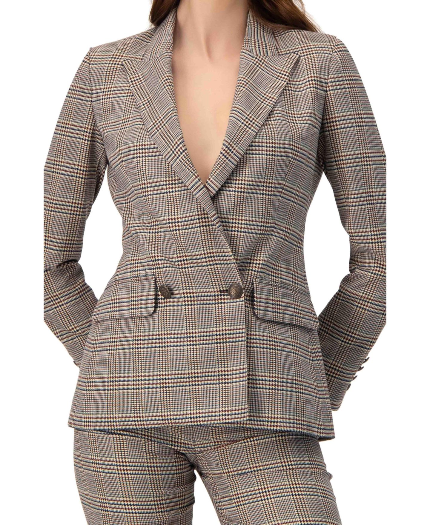 Женский пиджак Ivonne Double-Breasted Prince of Wales Blazer, цвет: Разноцветный коричневый — фото 6