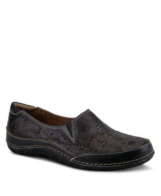 L Artiste Women s LIBORA Hand Painted Leather Loafers with Floral Perforation and Removable Insole