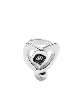 Silver-Plated Ring with Large Heart and Black Crystal Center