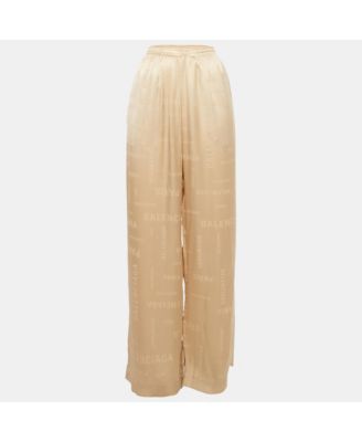 Women's Beige Logo Jacquard Satin Trousers