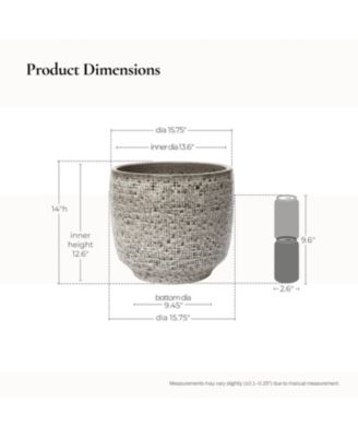 Stone Speckle Textured Ceramic Planter, 15.75" Gray Grid-Pattern Pot for Indoor/Outdoor Decor