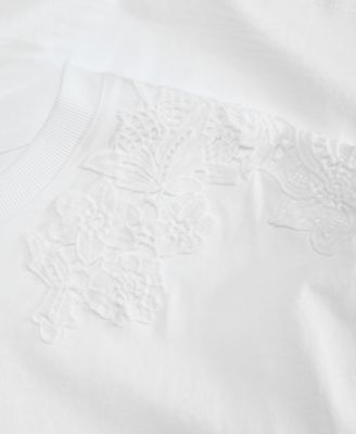 Petite Short-Sleeve Lace-Shoulder Tee