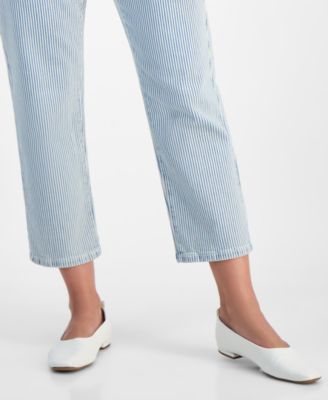 Women's Striped Mid Rise Curvy Capri Jeans