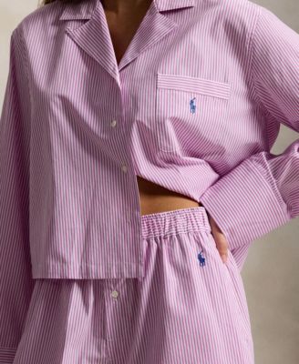 Women's 2-Piece Cropped Shirt and Boxer Shorts Pajama Set