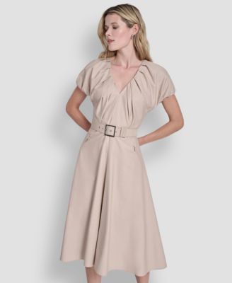 Women's V-Neck Belted Midi Dress