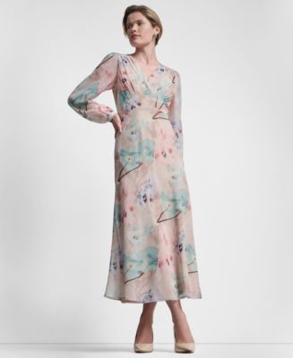 DKNY Women's V-Neck Fit and Flare Long Dress - Macy's