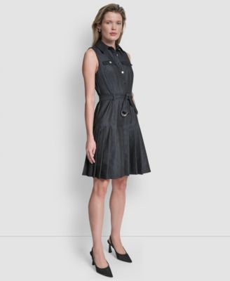 Women's Sleeveless Collared Pleated Dress