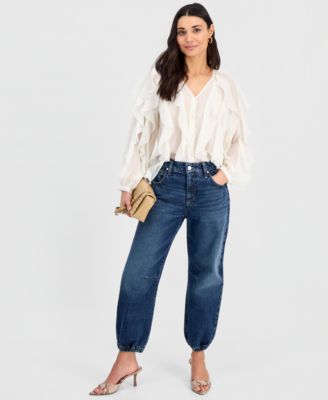 Petite V-Neck Ruffled Blouse