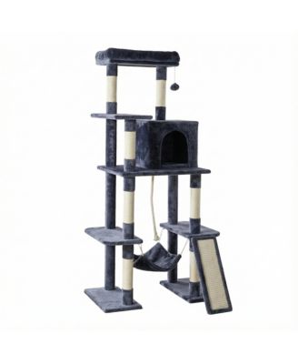 63in Cat Tree Tower: Large Multi-Story, Sisal Posts, Extended Platform, Hammock
