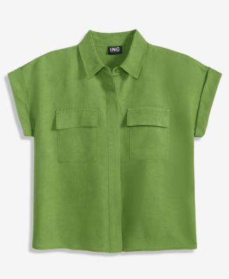 Petite Linen-Blend Short-Sleeve Button-Front Shirt
