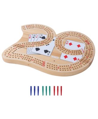 Wooden 3-Track 29 Cribbage Board Game with Plastic Pegs, Classic Three-Person Cribbage Board