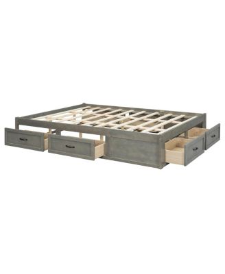 Queen Size Platform Bed with 6 Storage Drawers