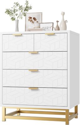 Dresser for Bedroom, 5 Drawer Dresser with Wide Storage, Modern Chest Organizer with Metal Legs, Chest of Drawers for Bedroom, Living Room