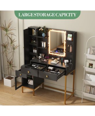 Makeup Vanity Lights and Charging Station 3 Color LED Lighted Mirror Vanity Desk for Bedrooms, Apartments