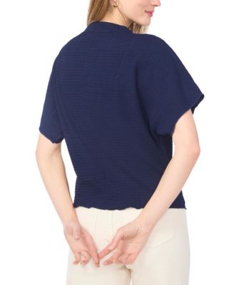 Women's Textured High Neck Wide Sleeve Top