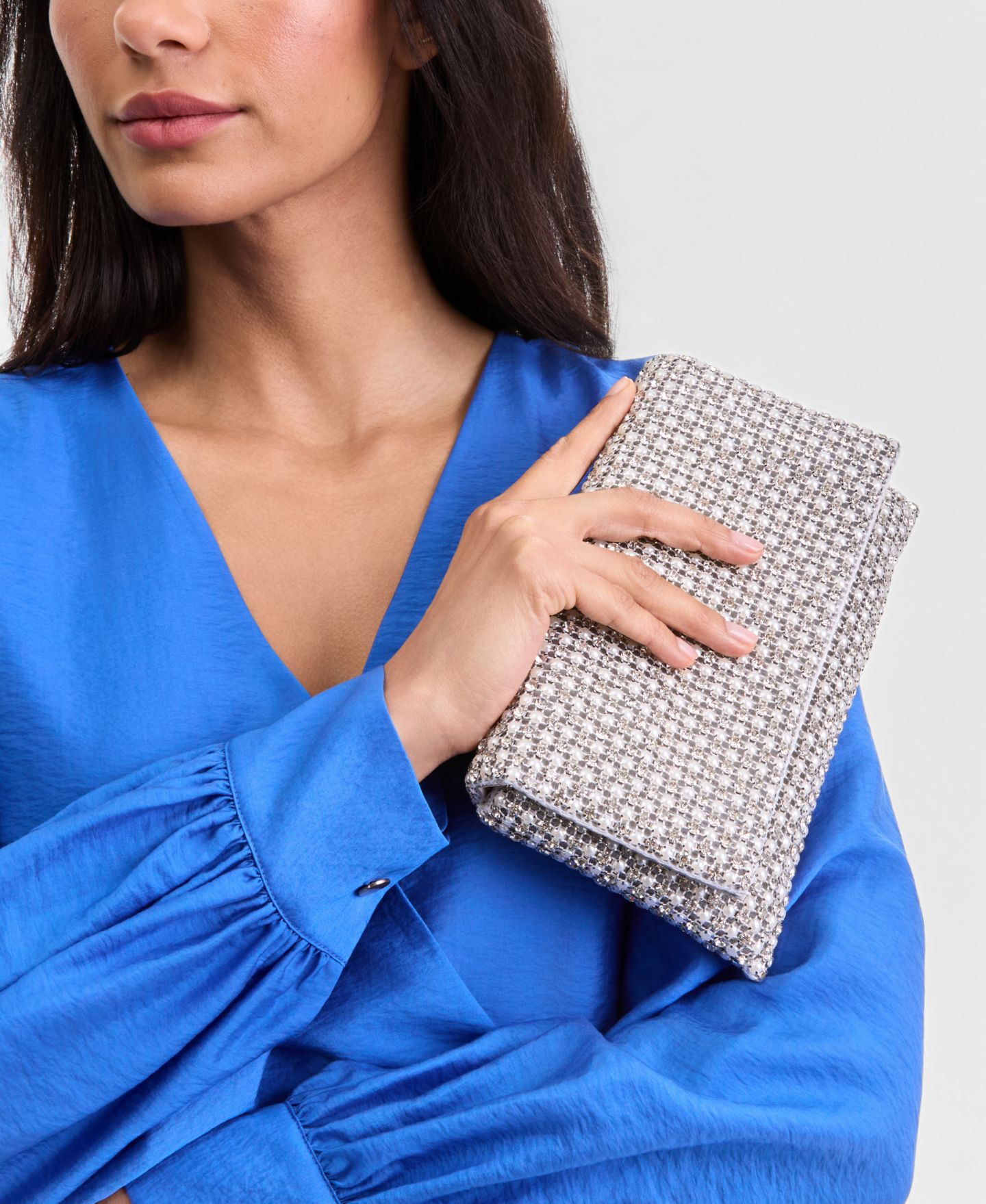 Женский клатч I.N.C. International Concepts Prudence Imitation Pearl Diamond Clutch, цвет: Серебряный — фото 2