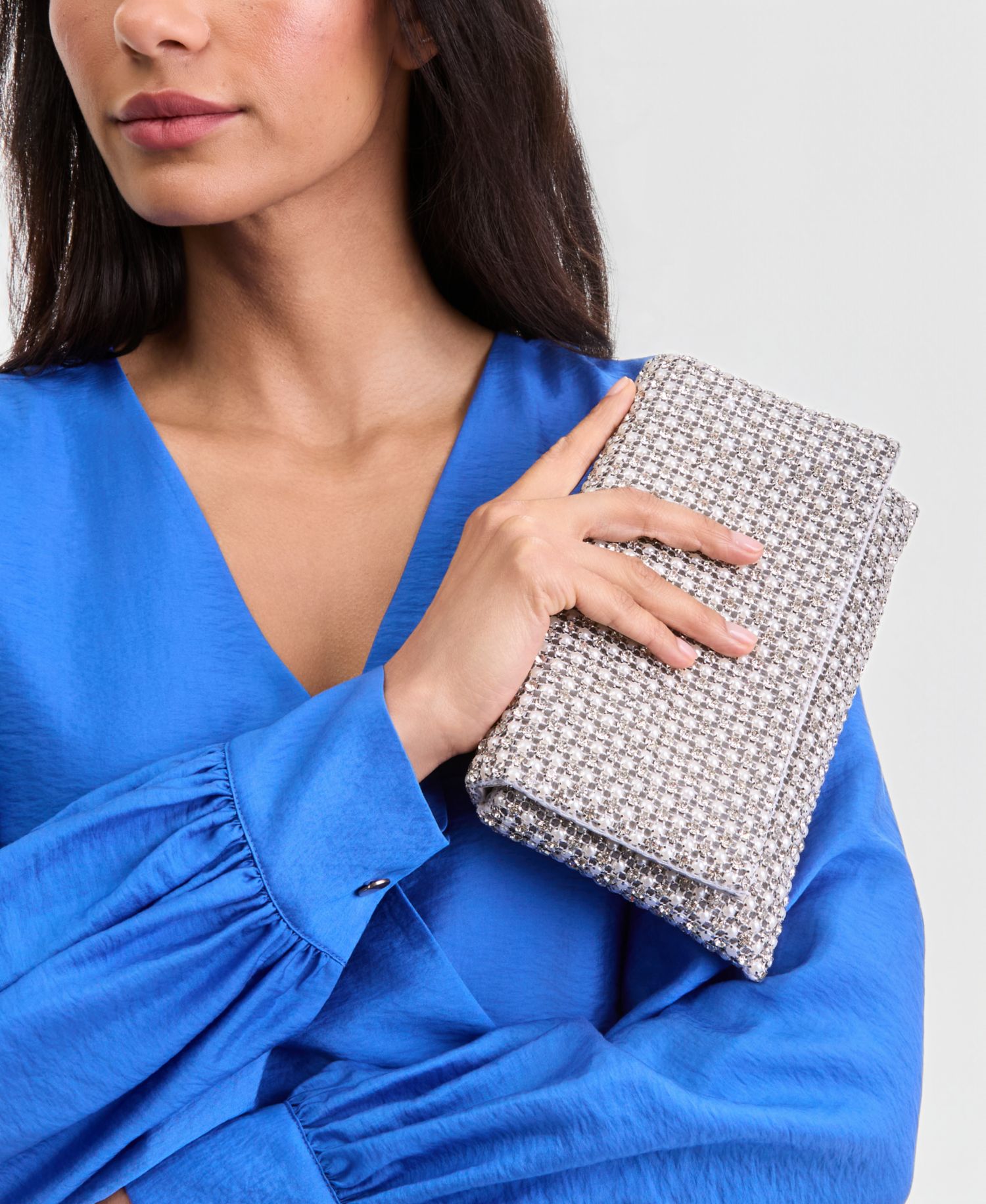 Prudence Imitation Pearl Diamond Clutch