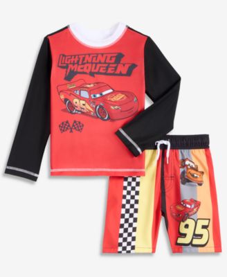 Toddler Boys' 2T-4T Cars Long-Sleeve Rashguard & Mesh-Lined Swim Trunks, 2-Piece Set 