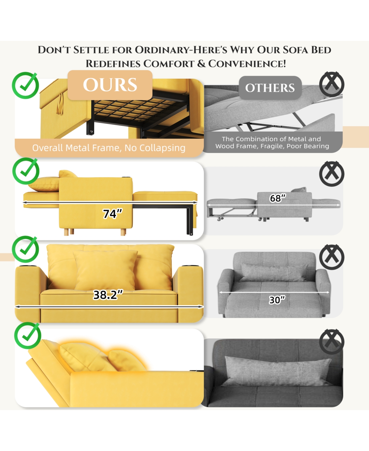 Aecojoy 36" Sleeper Chair, Convertible Chair Bed for Adults, 3-in-1 Pull Out Sofa Chair