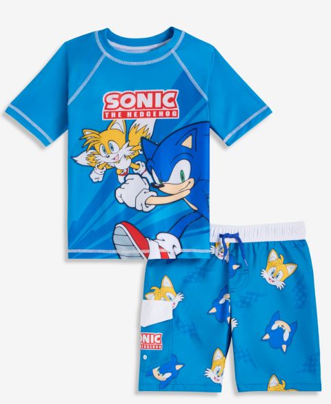 Купальники Sonic Boys' 4-7 Short-Sleeve Rashguard & Mesh-Lined Swim Trunks, 2-Piece Set