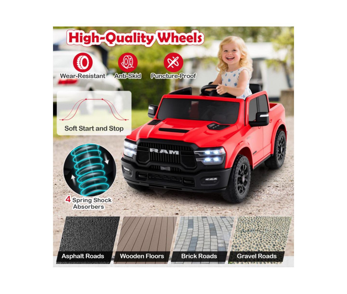 Детская игрушка HONGGE Two-Seater Ride-On Truck with Remote Control & Dual Motors, 2-Seater, Ages 3+, цвет: Красный — фото 9