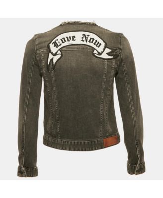 Women's Grey Distressed Denim Embroidered Kiok Gris Brode Jacket